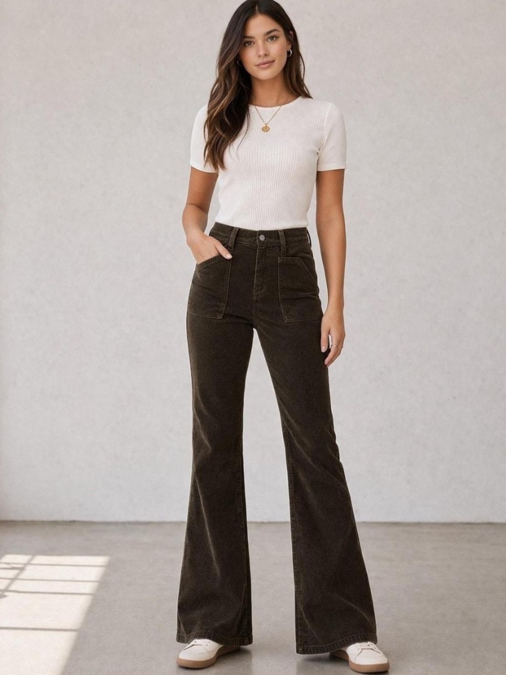No Boundaries | Women’s Dark Brown Micro Corduroy High-Rise Flare Leg Pants 14